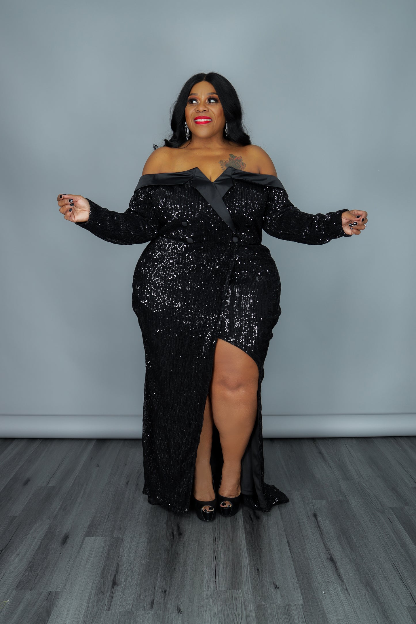 Black Sequin Tuxedo Gown – Curvaceous ...